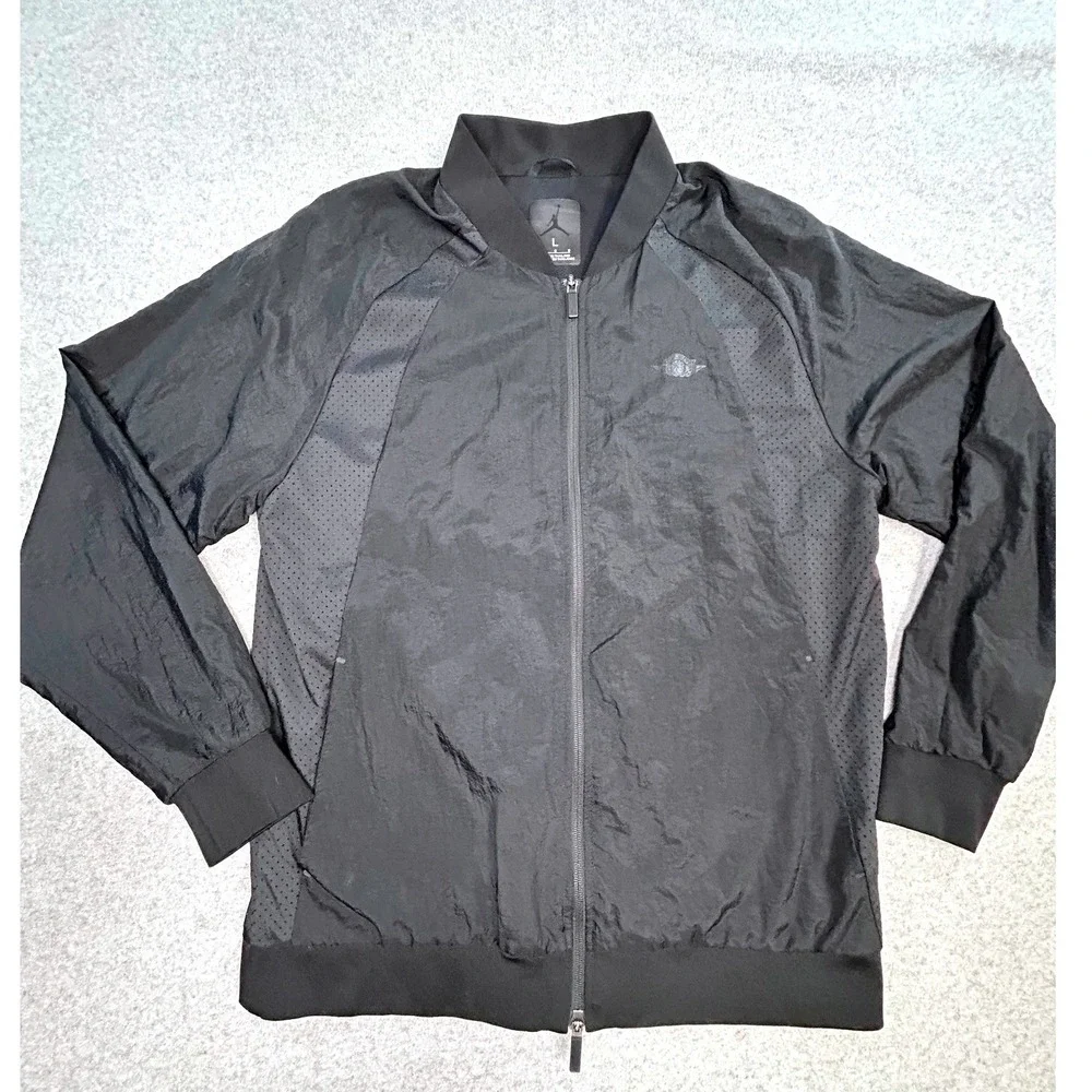 Jordan‎ Bomber Jacket Men Large Black Excellent Perforated Full Zip Lightweight